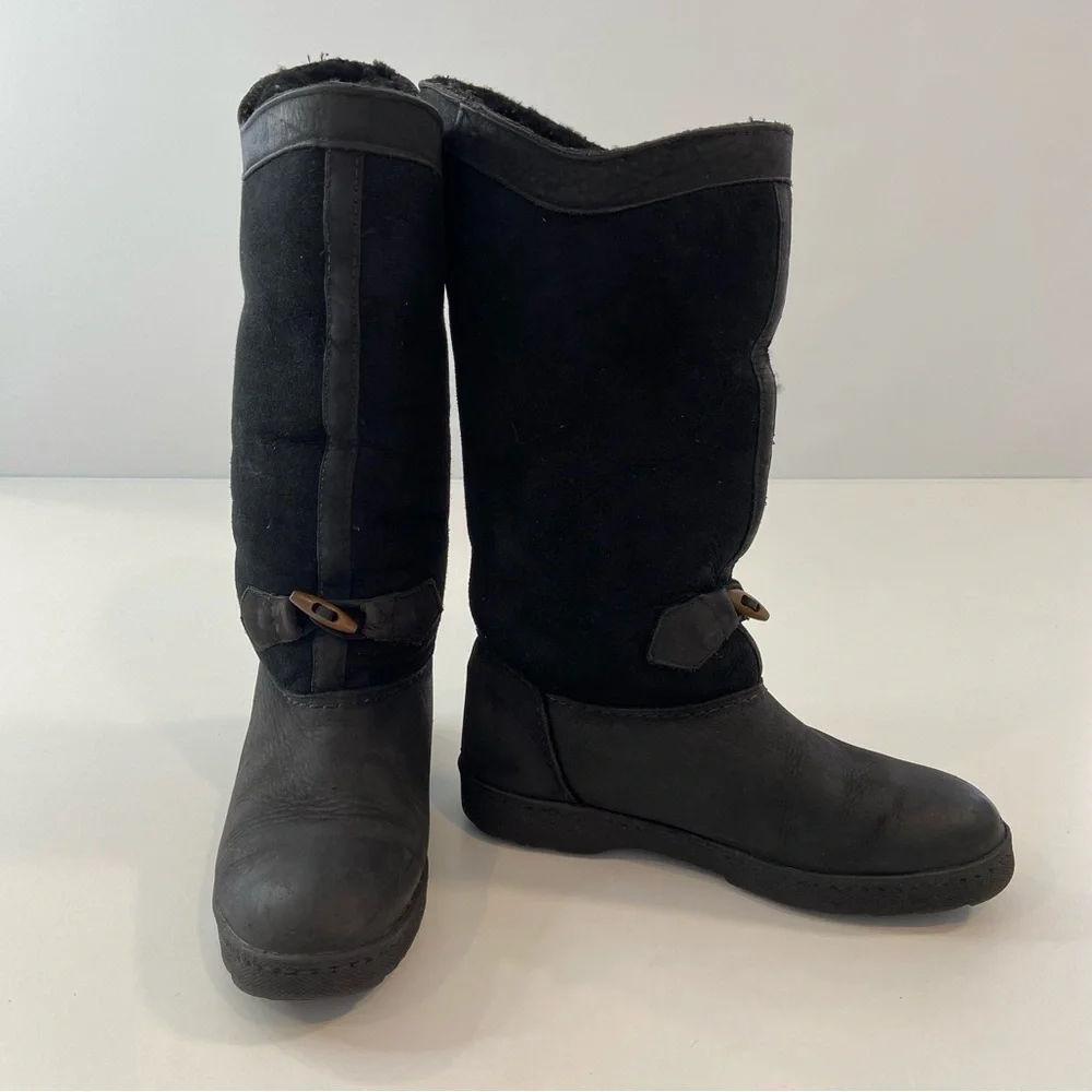 Sorel Women Black Leather Shearling Lined Snow Winter Boots Size 8 - Picture 6 of 16